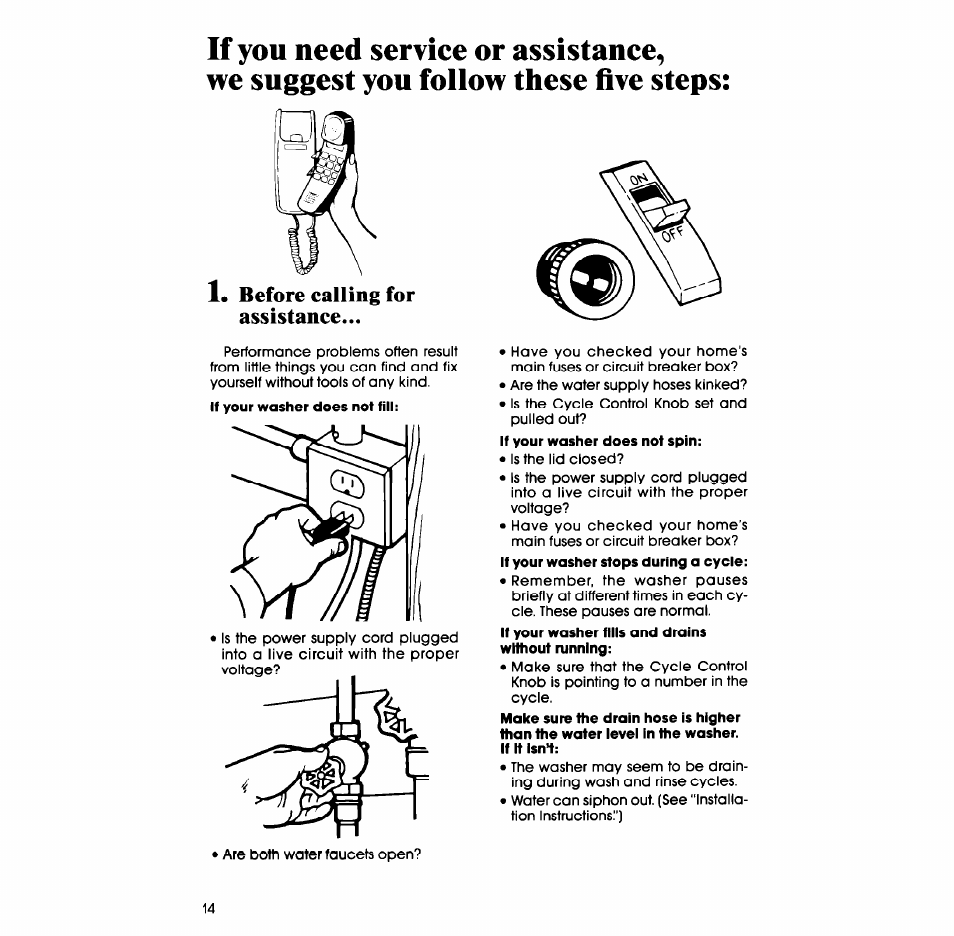 Before calling for assistance | Whirlpool LA52OOXT User Manual | Page 14 / 16
