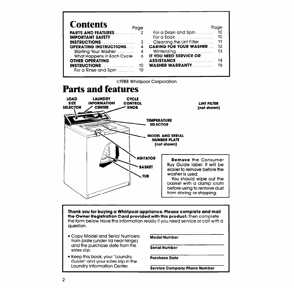 Whirlpool LA52OOXT User Manual | Page 2 / 16