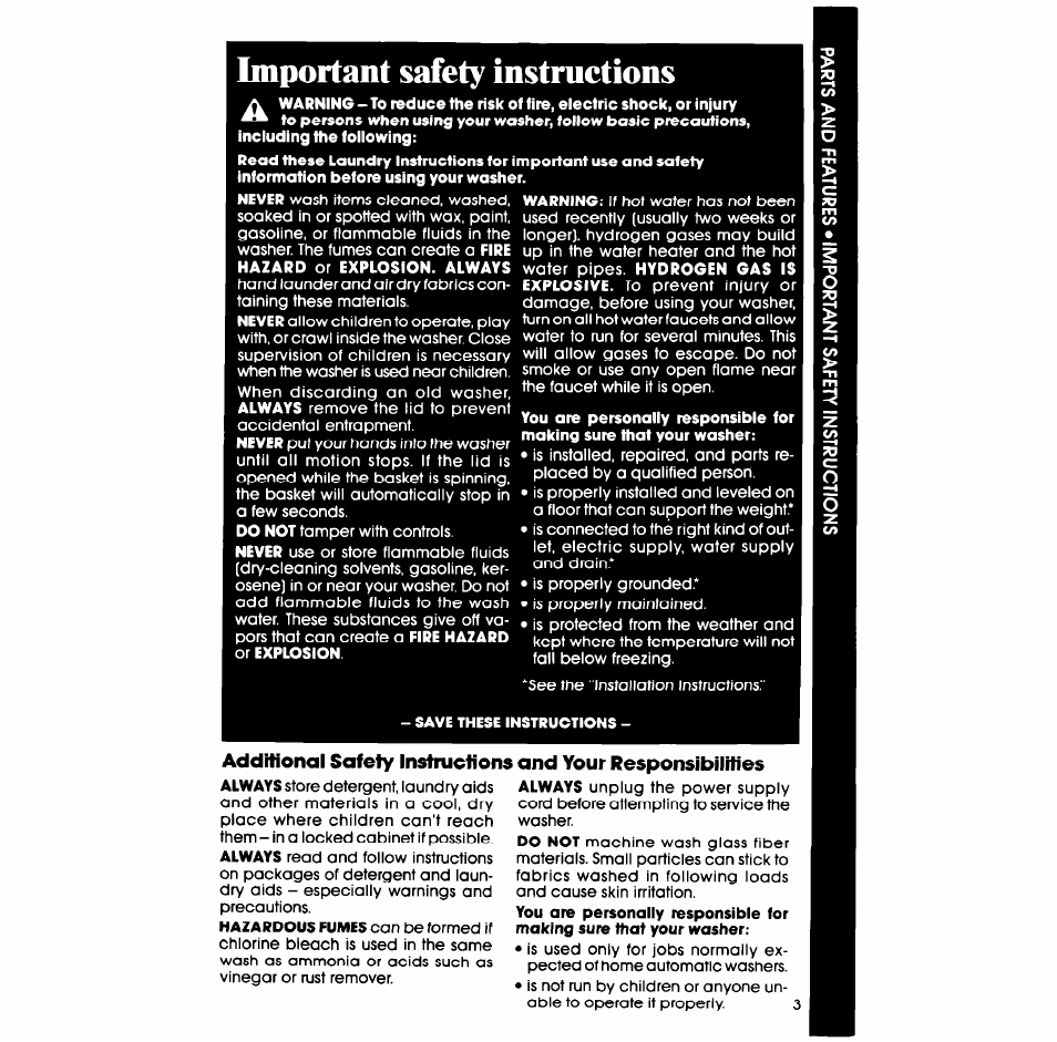 Important safety instructions | Whirlpool LA52OOXT User Manual | Page 3 / 16