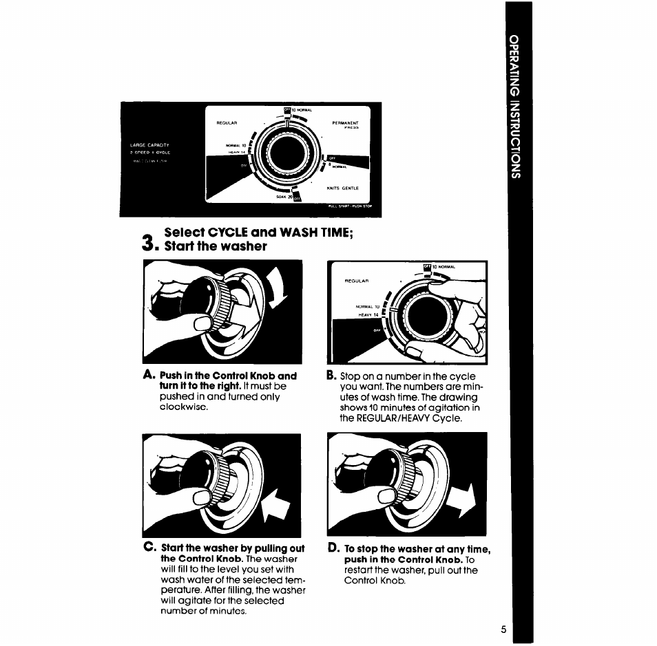 Select cycle and wash time; 3. start the washer | Whirlpool LA52OOXT User Manual | Page 5 / 16