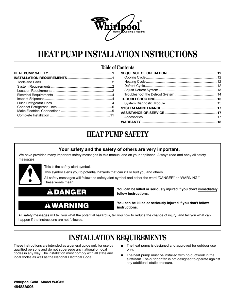 Whirlpool GOLD W4GH6 User Manual | 20 pages