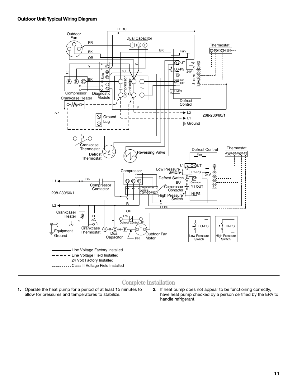 Complete installation, 11 outdoor unit typical wiring diagram | Whirlpool GOLD W4GH6 User Manual | Page 11 / 20