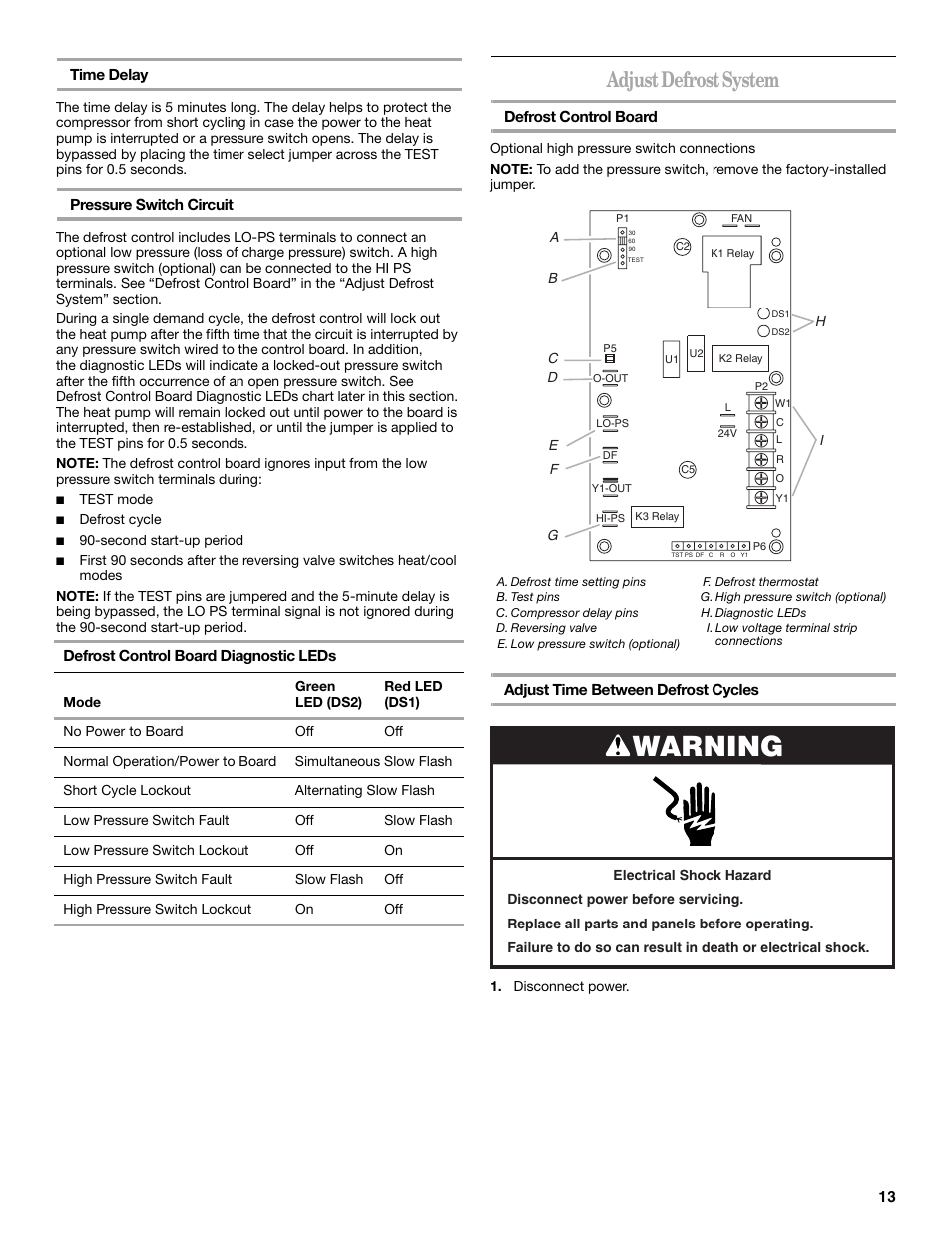 Warning, Adjust defrost system | Whirlpool GOLD W4GH6 User Manual | Page 13 / 20