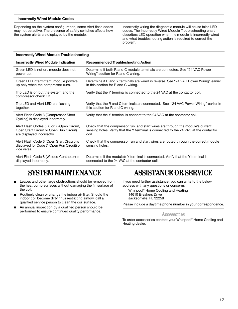 System maintenance, Assistance or service, Accessories | Whirlpool GOLD W4GH6 User Manual | Page 17 / 20