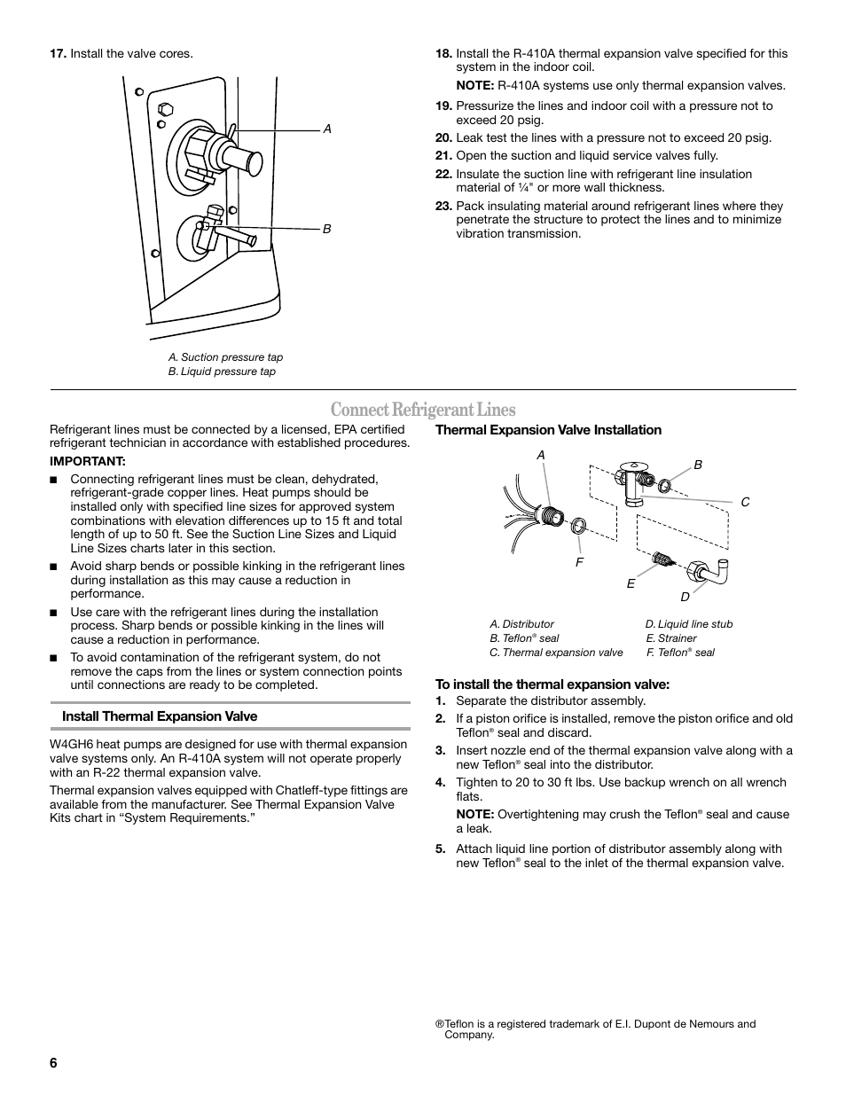 Connect refrigerant lines | Whirlpool GOLD W4GH6 User Manual | Page 6 / 20