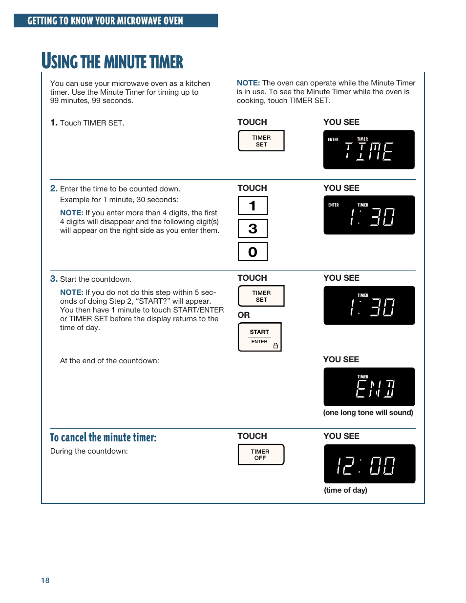 Using the minute timer, Sing, Minute | Timer, Getting to know your microwave oven | Whirlpool YMH6140XF User Manual | Page 18 / 44