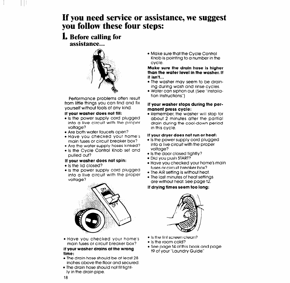 L before calling for assistance | Whirlpool LT5009XM User Manual | Page 18 / 20