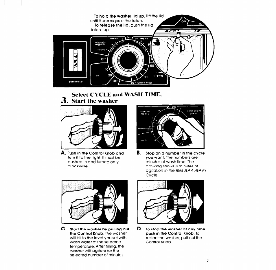 Select cycle and wash time, Start the washer | Whirlpool LT5009XM User Manual | Page 7 / 20