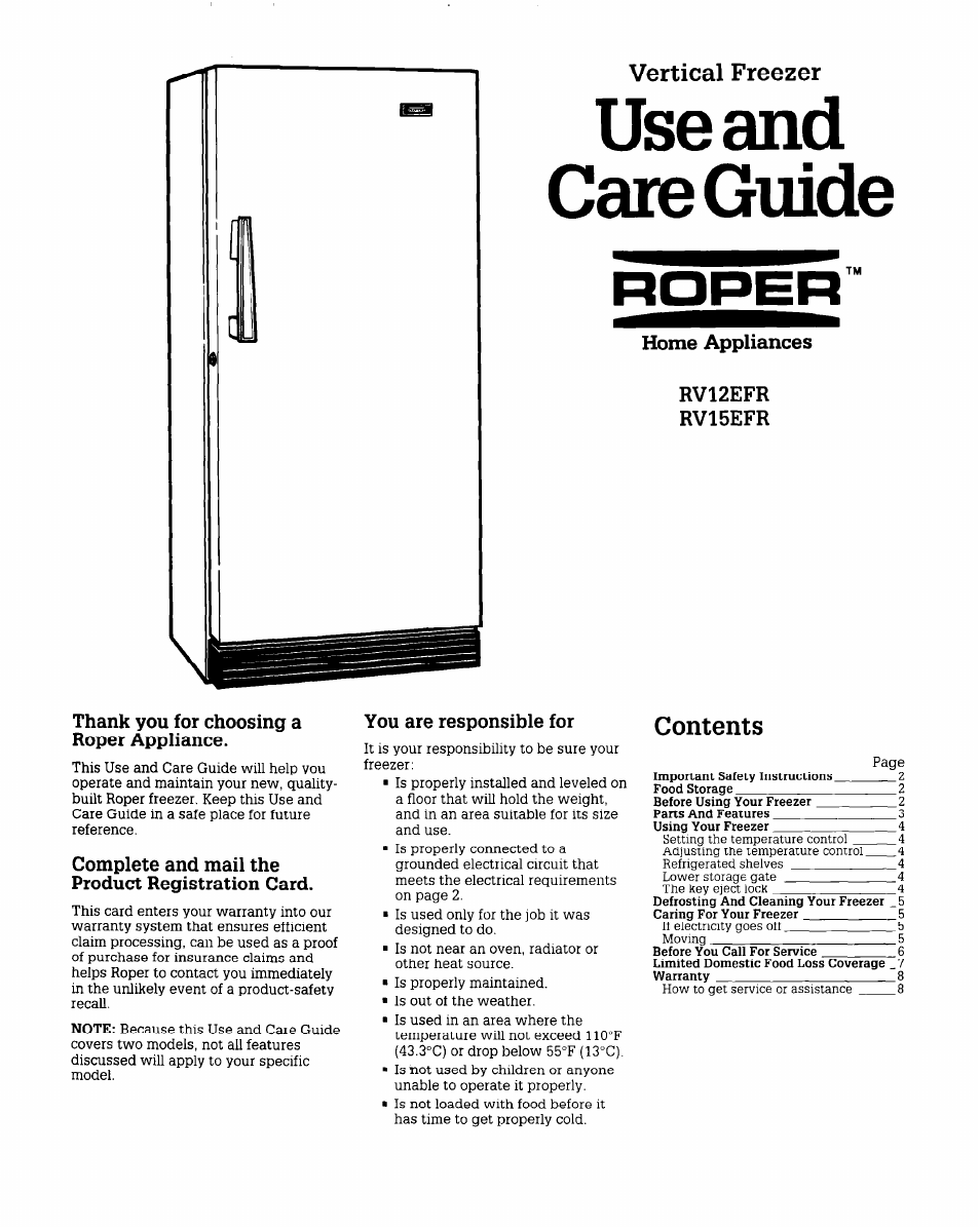 Whirlpool RV15EFR User Manual | 8 pages