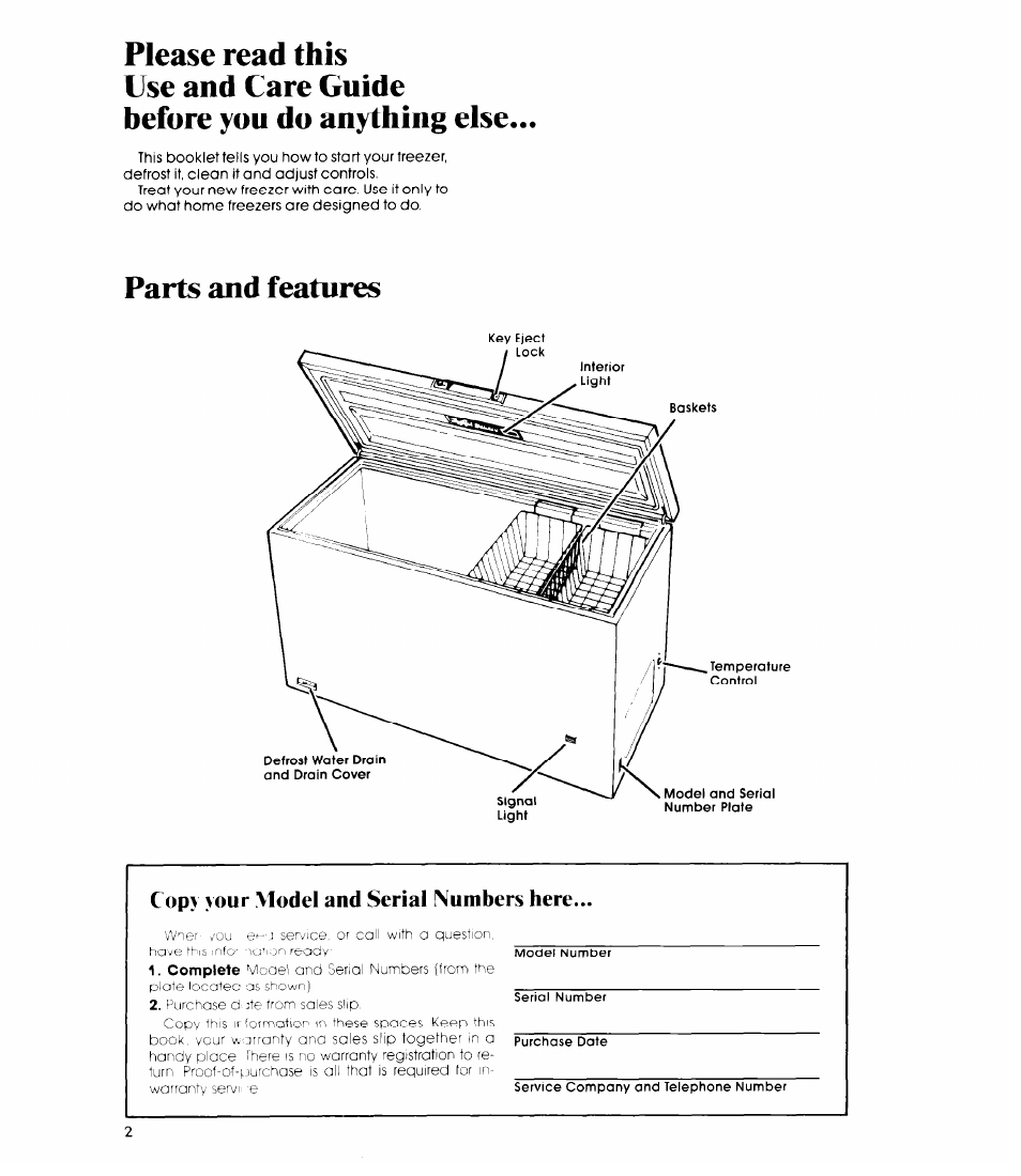 Parts and features | Whirlpool EH150F User Manual | Page 2 / 12