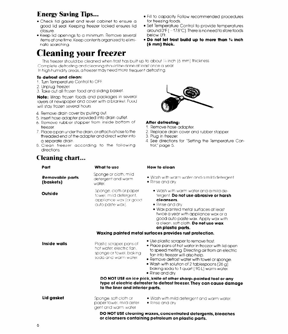 Cleaning your freezer | Whirlpool EH150F User Manual | Page 6 / 12