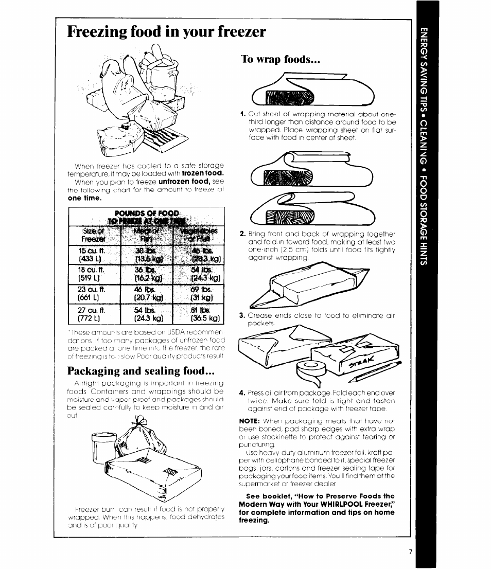 Freezing food in your freezer | Whirlpool EH150F User Manual | Page 7 / 12