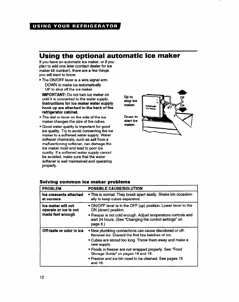Using the optional automatic ice maker | Whirlpool ETZOTK User Manual | Page 12 / 22