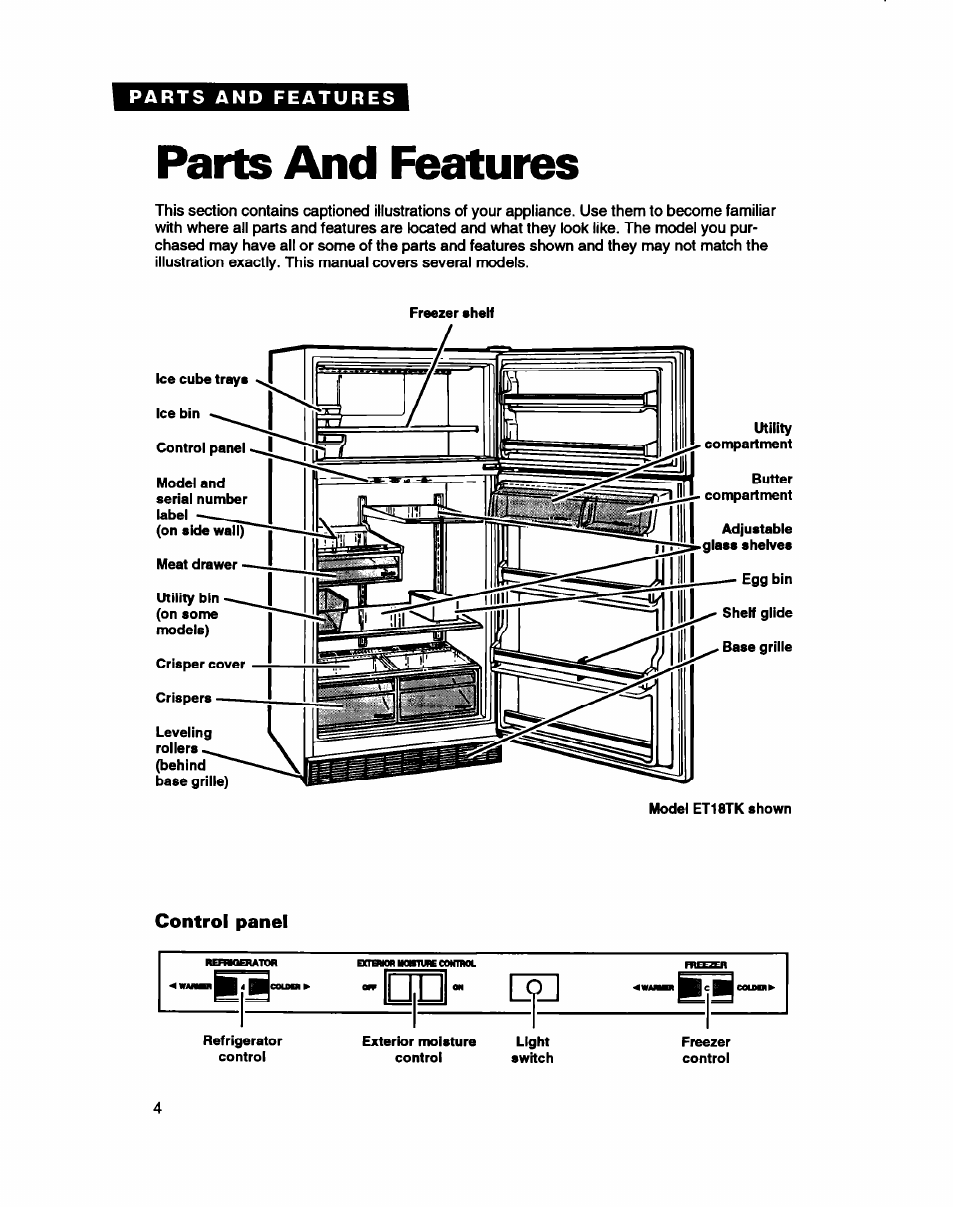 Parts and features | Whirlpool ETZOTK User Manual | Page 4 / 22