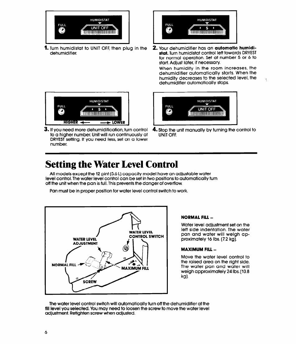 Setting the water level control, Normal fill, Maximum fill | Whirlpool AD0402XM0 User Manual | Page 6 / 12