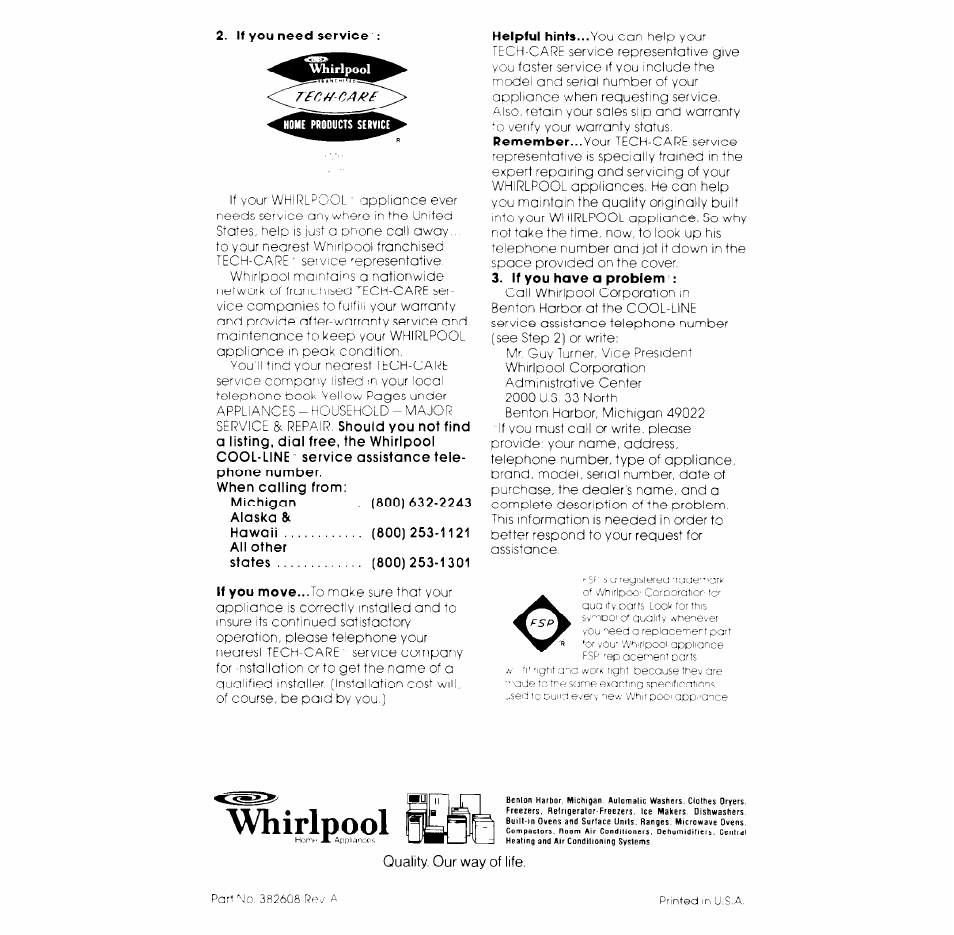 If you have a problem, Whirlpool | Whirlpool LA6800XK User Manual | Page 12 / 12