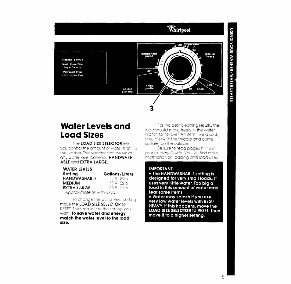 Water levels and load sizes | Whirlpool LA6800XK User Manual | Page 5 / 12