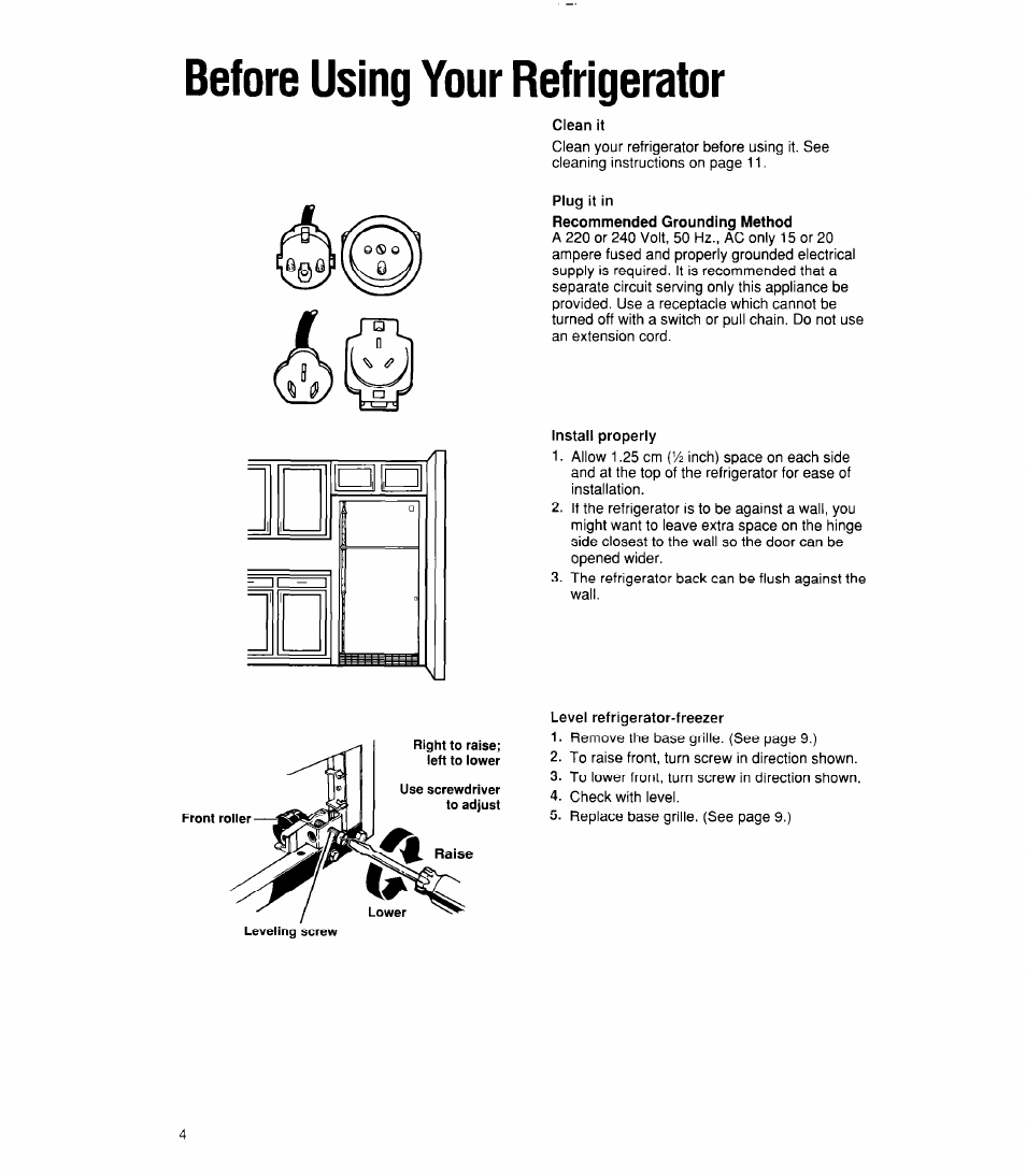 Before using your refrigerator | Whirlpool 6ET20RK User Manual | Page 4 / 16