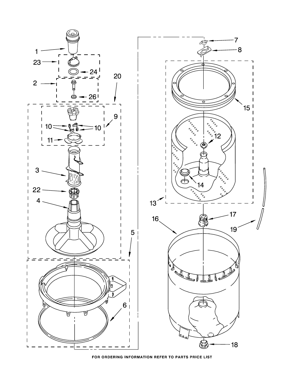 Agitator, basket and tub, Agitator, basket and tub parts | Whirlpool LSN2000LW0 User Manual | Page 5 / 14