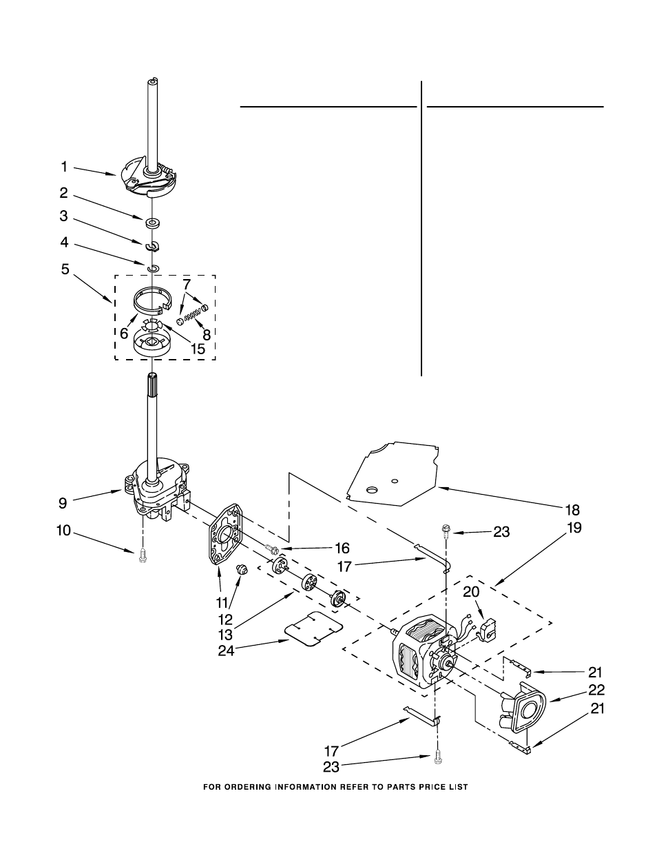 Brake, clutch, gearcase, motor and pump, Brake, clutch, gearcase, motor and pump parts | Whirlpool LSN2000LW0 User Manual | Page 7 / 14