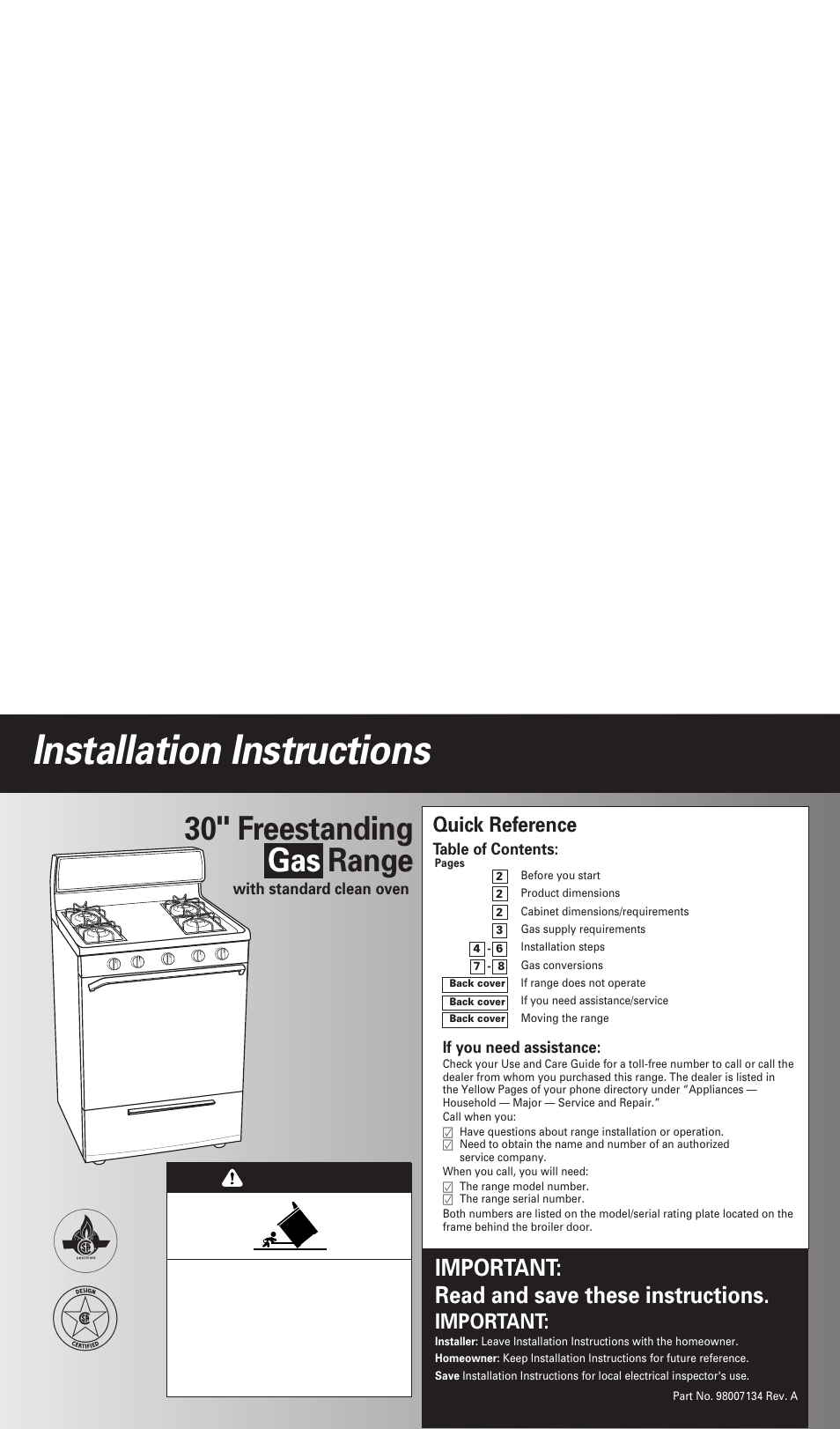 Whirlpool FGP300JN0 User Manual | 9 pages