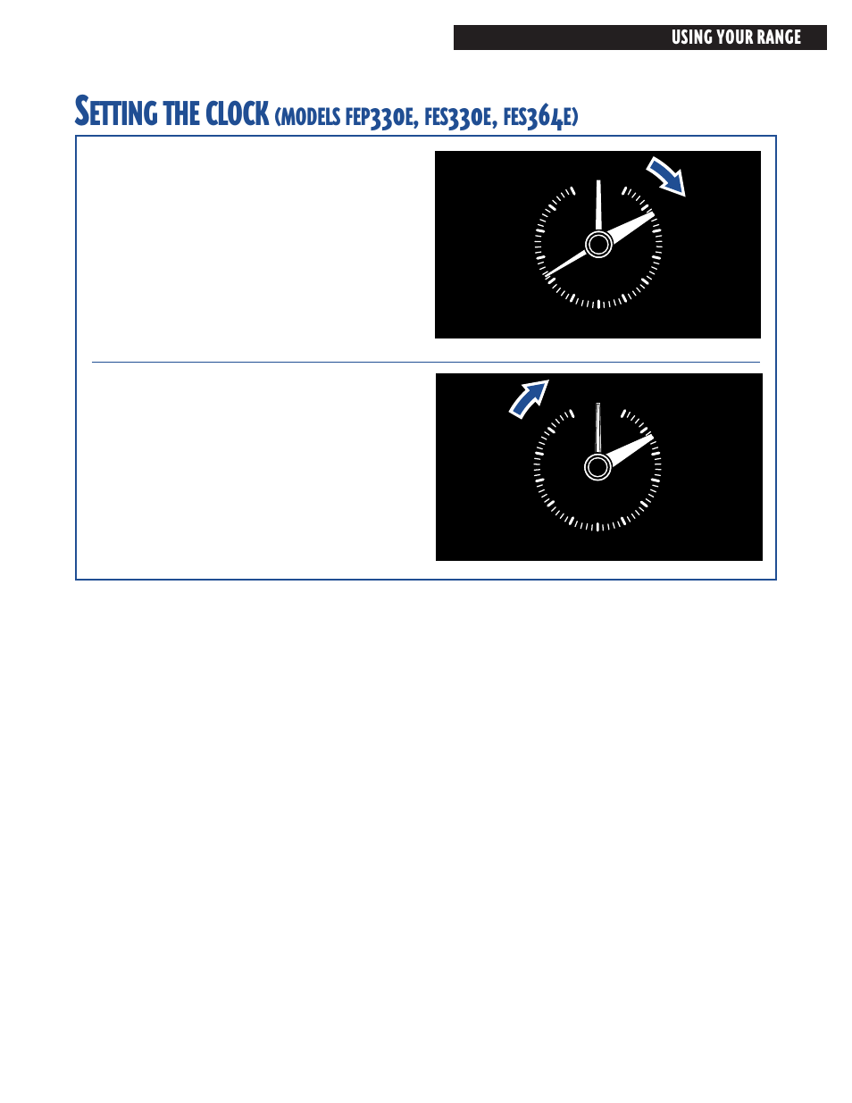 Setting the clock, Etting, Clock | Models | Whirlpool FES364E User Manual | Page 15 / 48