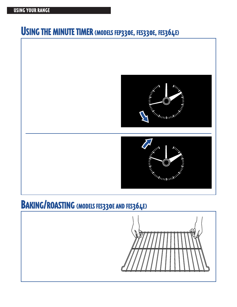 Using the minute timer, Baking/roasting, Sing | Minute, Timer, Aking, Roasting, Models | Whirlpool FES364E User Manual | Page 16 / 48