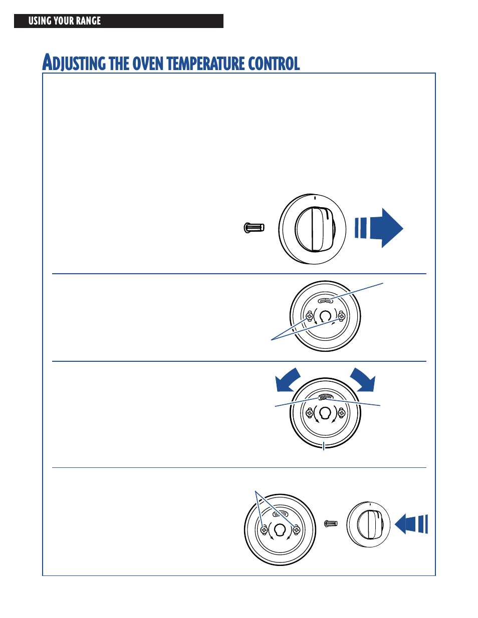 Adjusting the oven temperature control, Djusting, Oven | Temperature, Control, Using your range | Whirlpool FES364E User Manual | Page 20 / 48