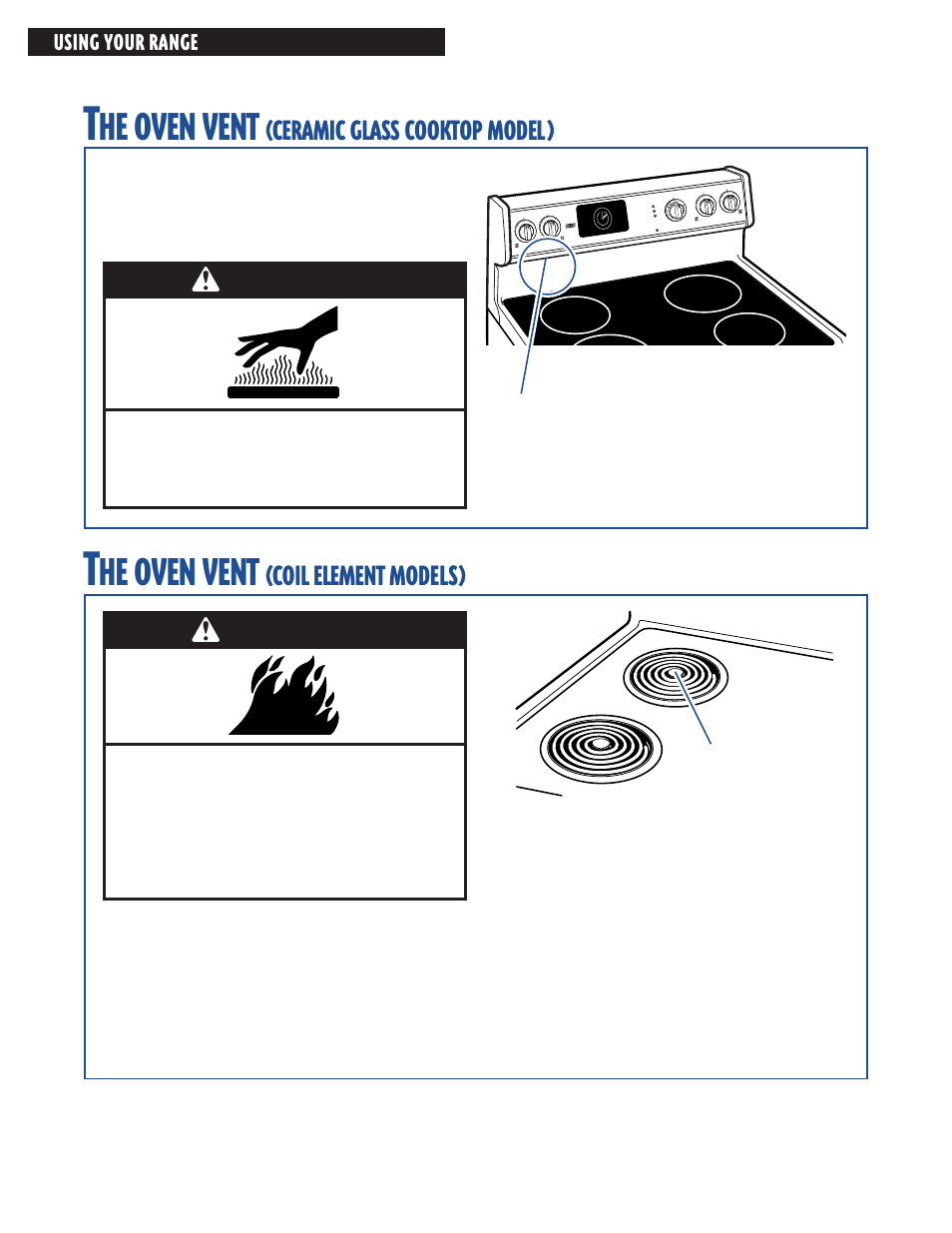 The oven vent, Oven, Vent | Ceramic, Glass, Cooktop, Model, Coil, Element, Models | Whirlpool FES364E User Manual | Page 26 / 48