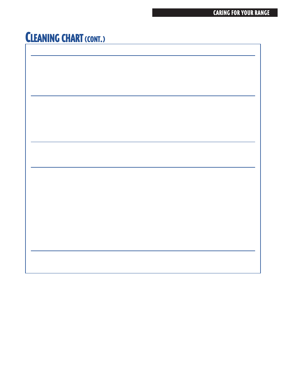 Leaning, Chart, Cont | Caring for your range | Whirlpool FES364E User Manual | Page 33 / 48