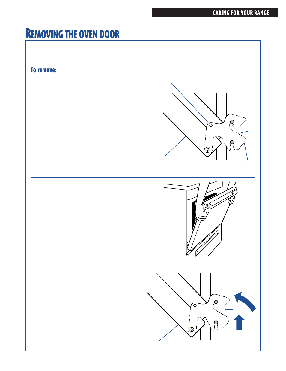 Removing the oven door, Emoving, Oven | Door | Whirlpool FES364E User Manual | Page 39 / 48