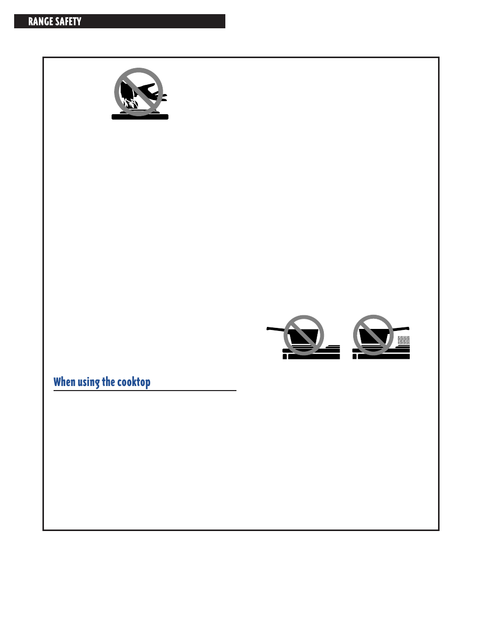 When using the cooktop, Range safety | Whirlpool FES364E User Manual | Page 4 / 48