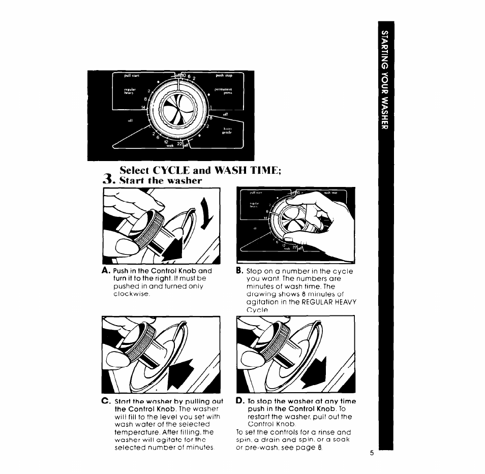 Select cycle and wash time, Start the washer | Whirlpool LASOOXP User Manual | Page 5 / 12