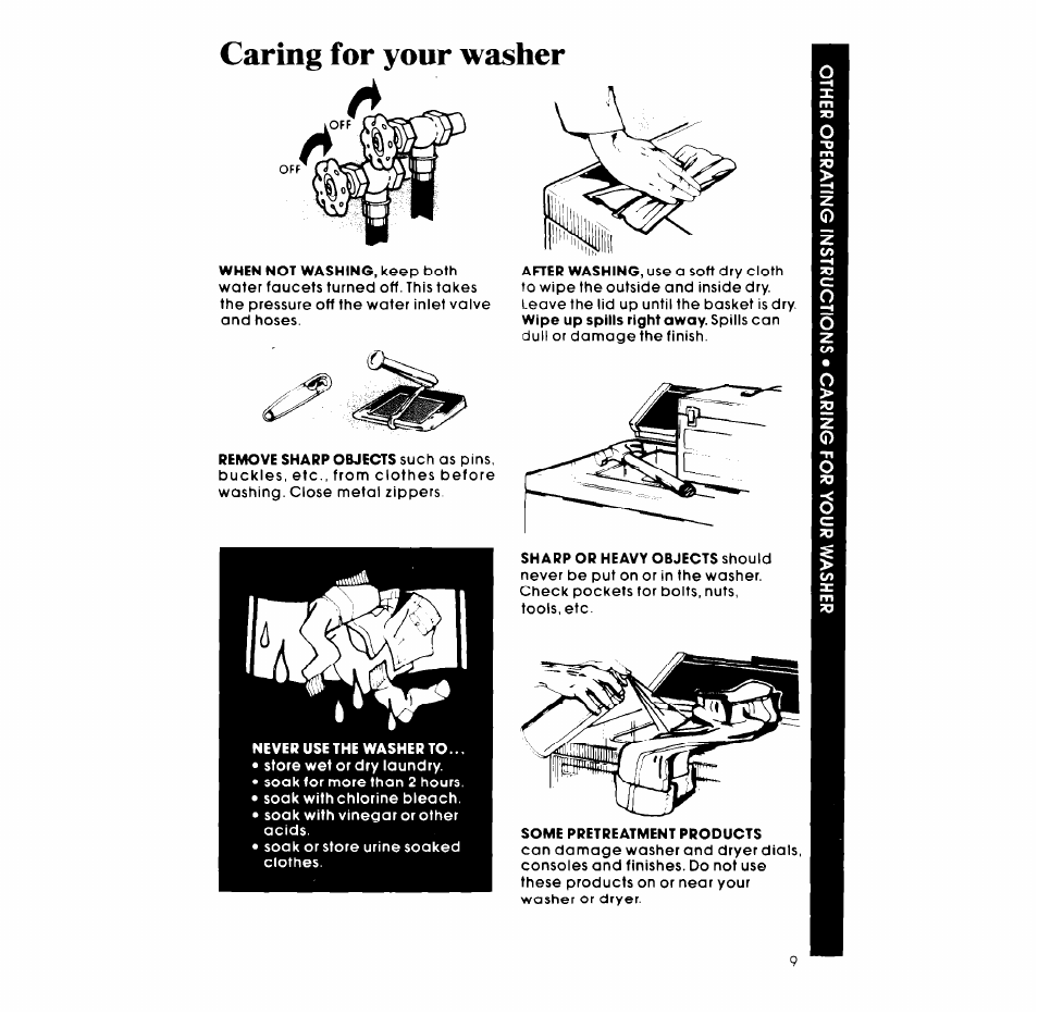 Caring for your washer | Whirlpool LASOOXP User Manual | Page 9 / 12