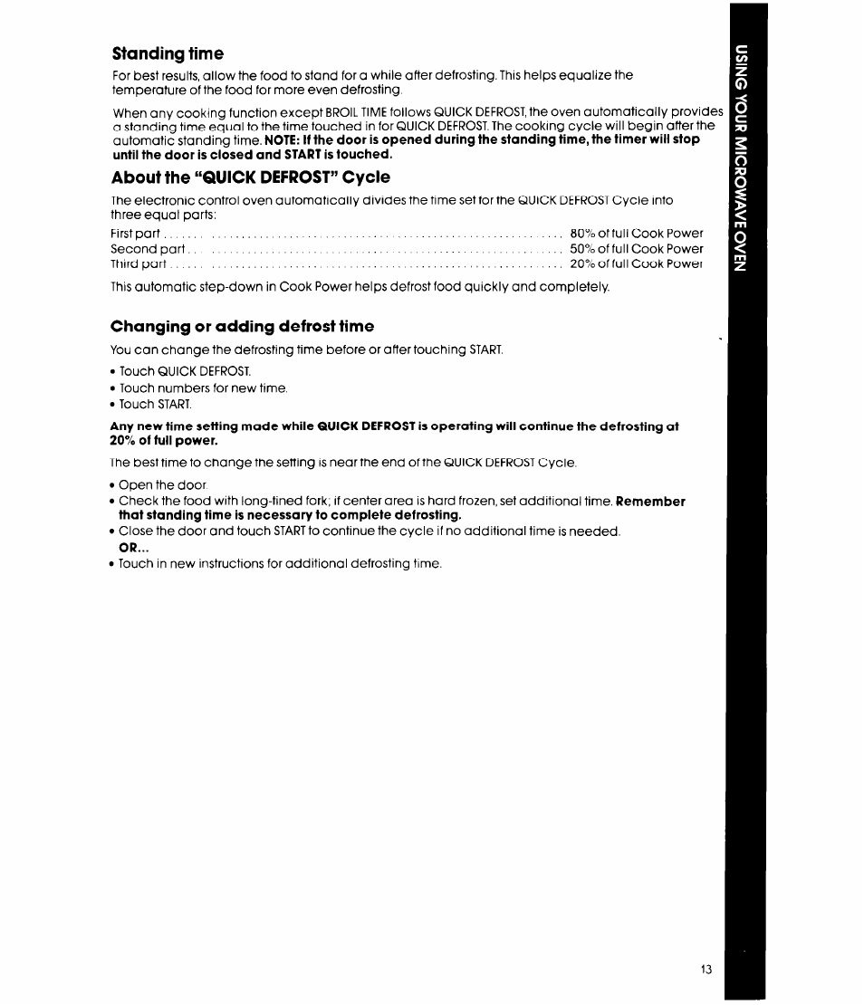 About the “quick defrost” cycle, Changing or adding defrost time | Whirlpool MCB790XT User Manual | Page 13 / 36