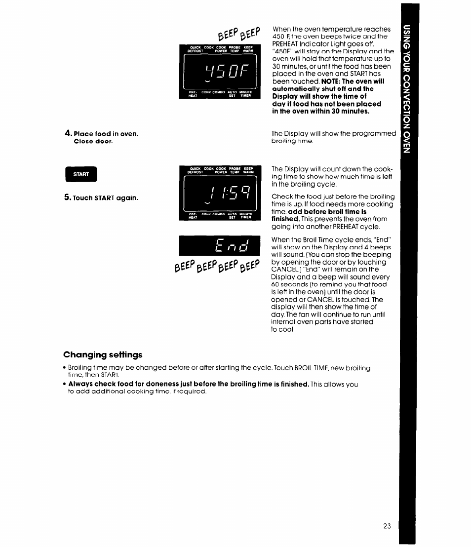 Changing settings, Beep, Eep beep | Whirlpool MCB790XT User Manual | Page 23 / 36