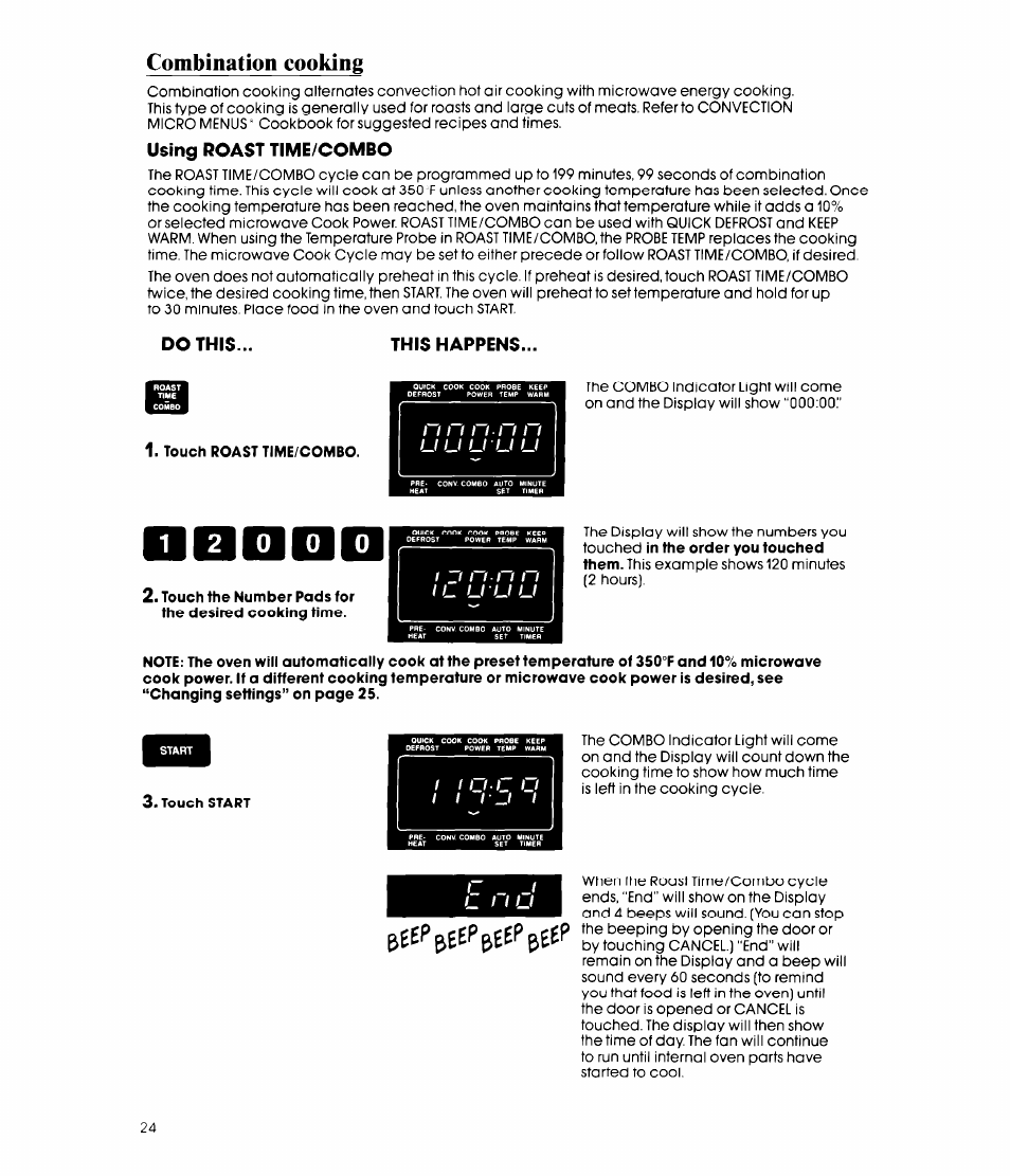 Using roast time/combo, This happens, Combination cooking | Whirlpool MCB790XT User Manual | Page 24 / 36