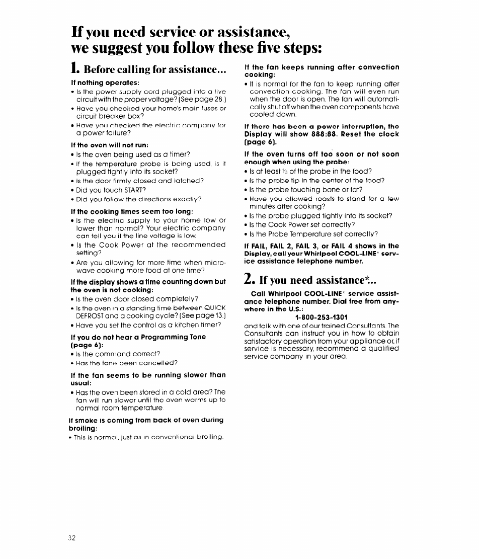 If you need assistanee't, Before calling for assistance | Whirlpool MCB790XT User Manual | Page 32 / 36