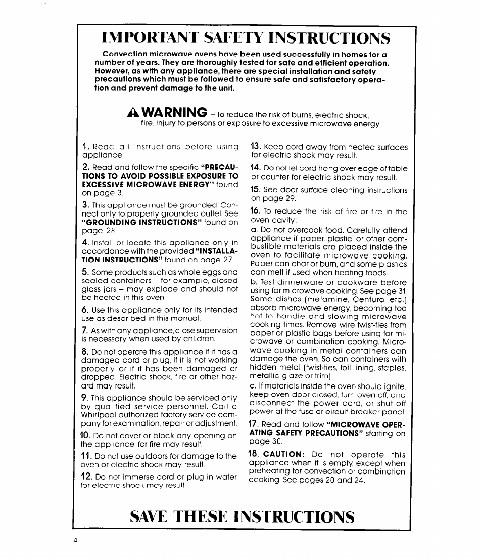 Important safety instructions, Save these instructions, A warning | Whirlpool MCB790XT User Manual | Page 4 / 36