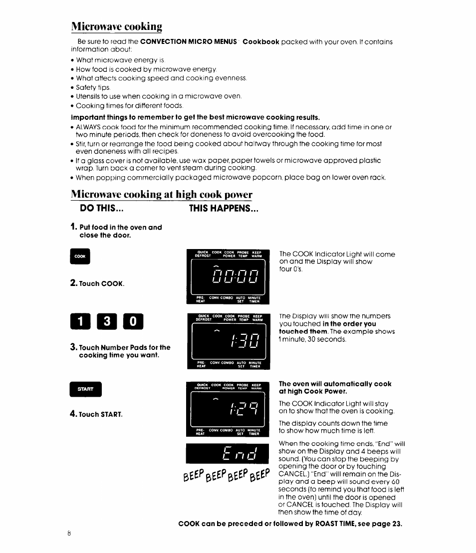Micronave cooking, 1 i 3, Microwave cooking at high cook power | Whirlpool MCB790XT User Manual | Page 8 / 36