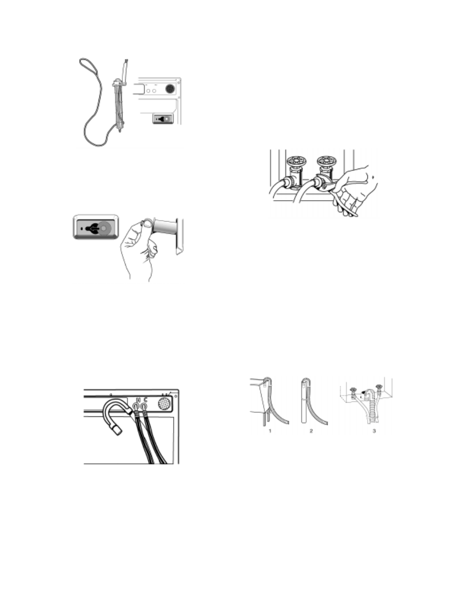 Route the drain hose, Connect the inlet hoses, Secure the drain hose | Whirlpool GHW9100L User Manual | Page 12 / 72