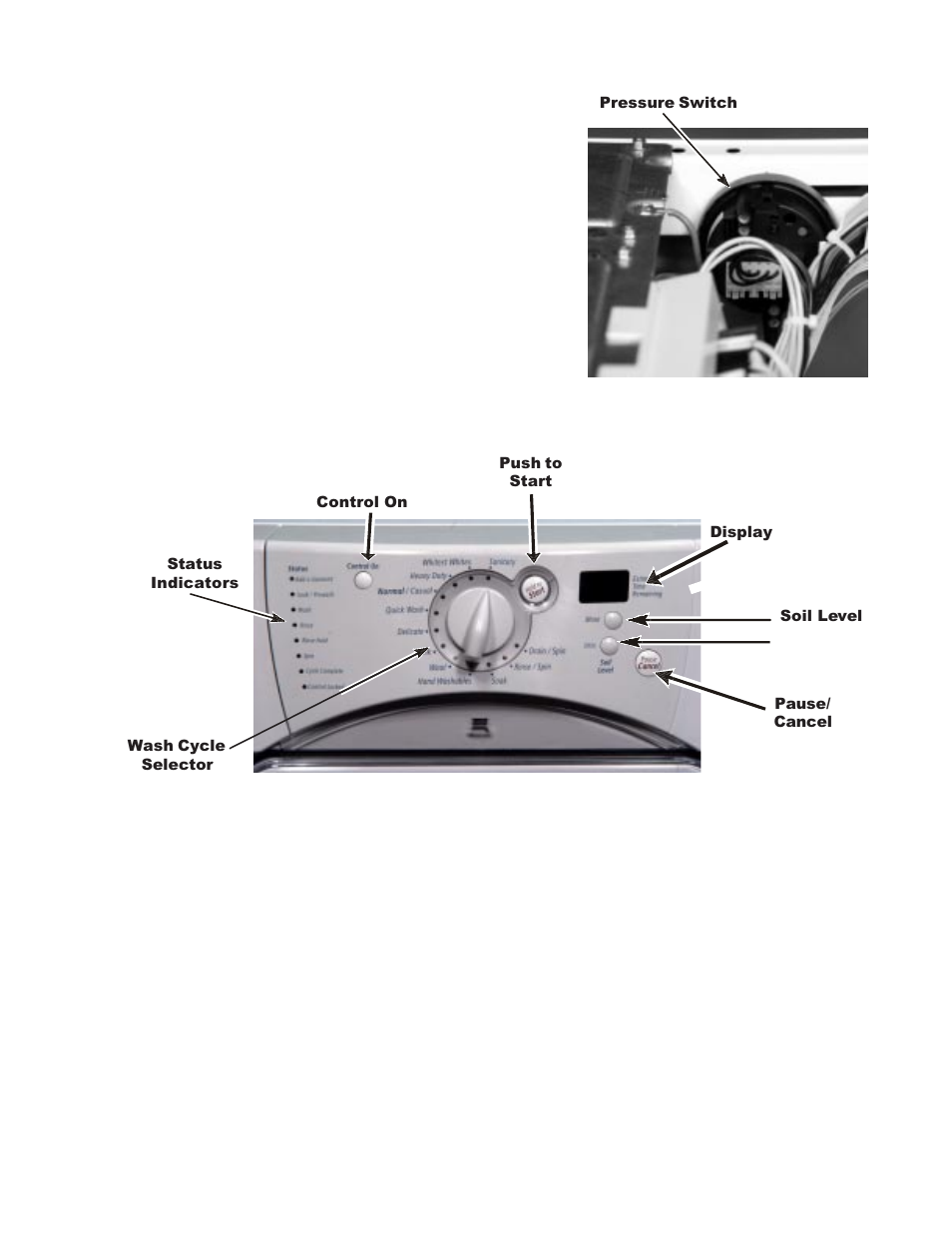 Pressure switch, Customer interface and cycle selection | Whirlpool GHW9100L User Manual | Page 19 / 72
