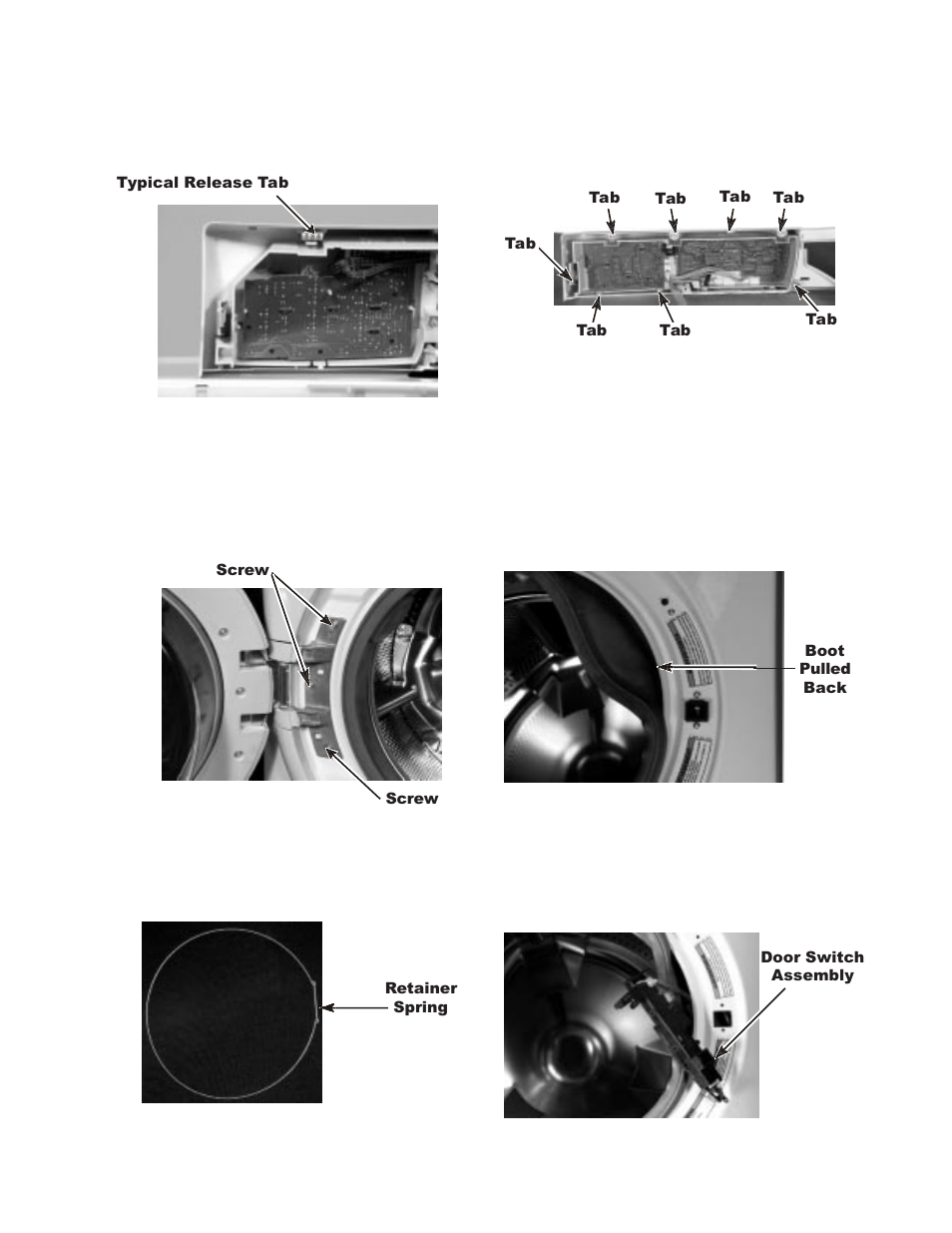 Removing the washer door and door switch | Whirlpool GHW9100L User Manual | Page 31 / 72