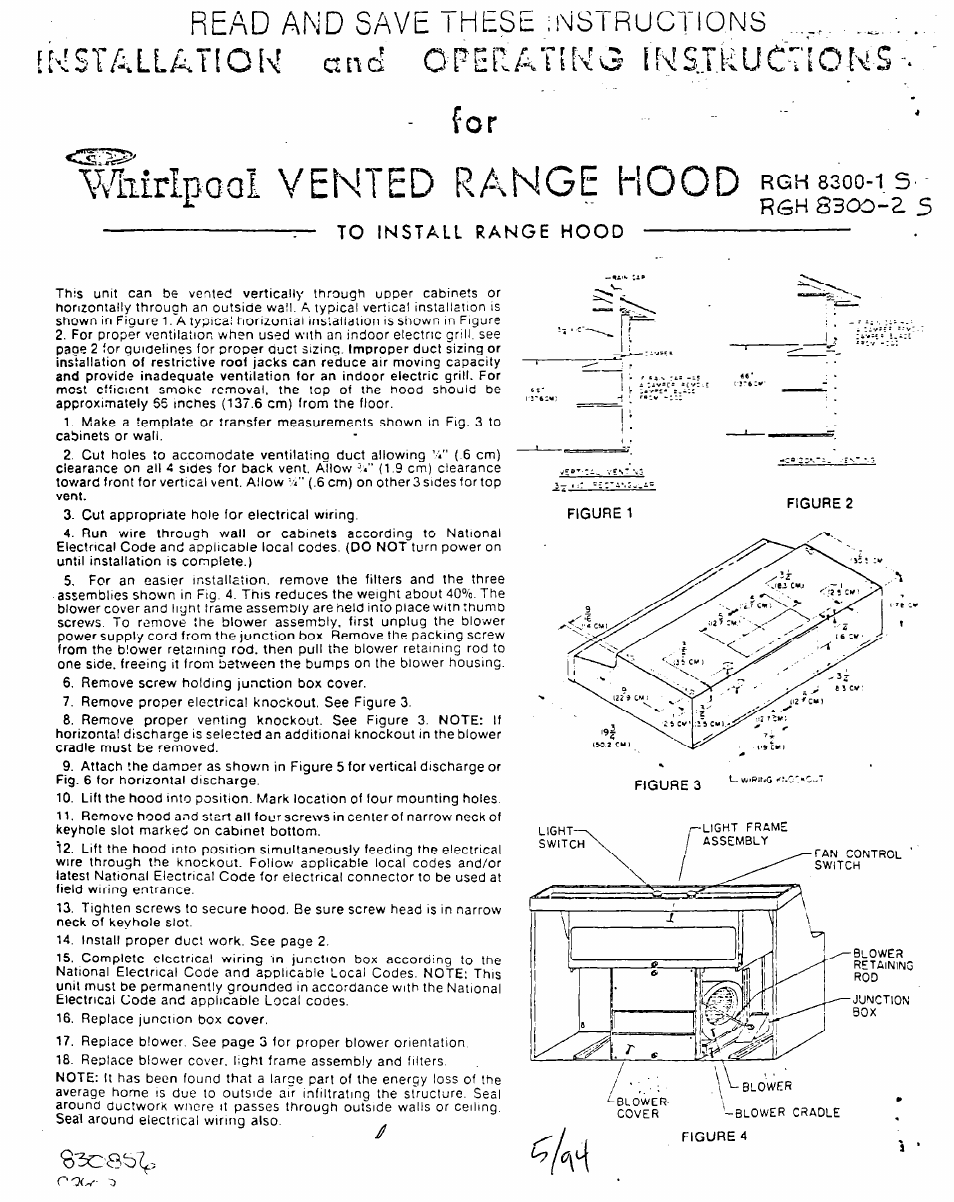 Whirlpool RGH 8300-2 User Manual | 4 pages