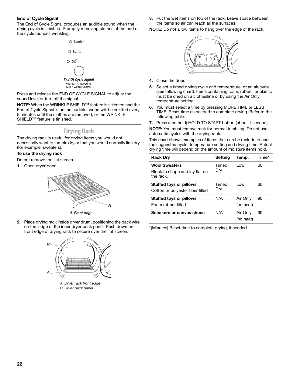 Drying rack | Whirlpool Duet W10049540 User Manual | Page 22 / 28