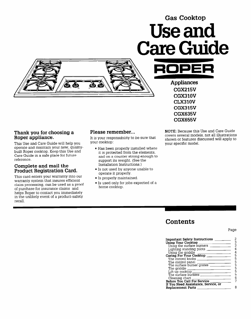 Whirlpool CGX655V User Manual | 8 pages