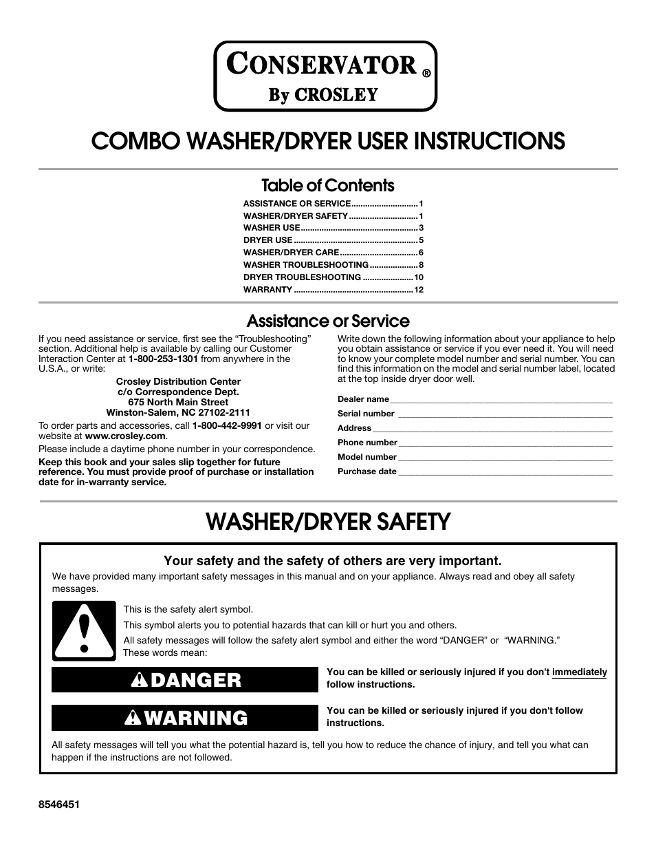 Whirlpool Conservator BYCWD6274W3 User Manual | 12 pages