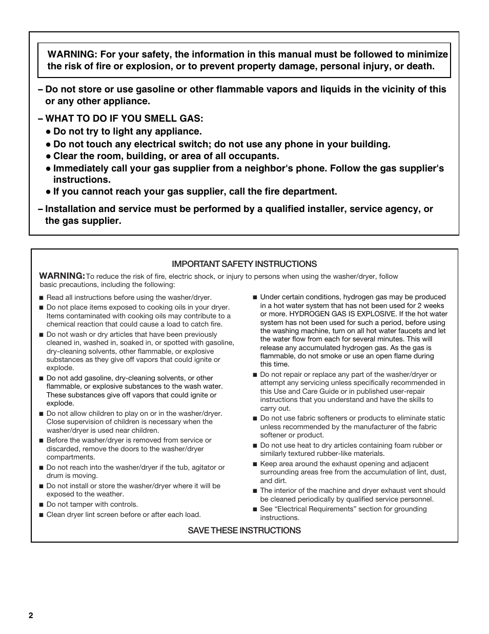 Do not try to light any appliance, Clear the room, building, or area of all occupants | Whirlpool Conservator BYCWD6274W3 User Manual | Page 2 / 12