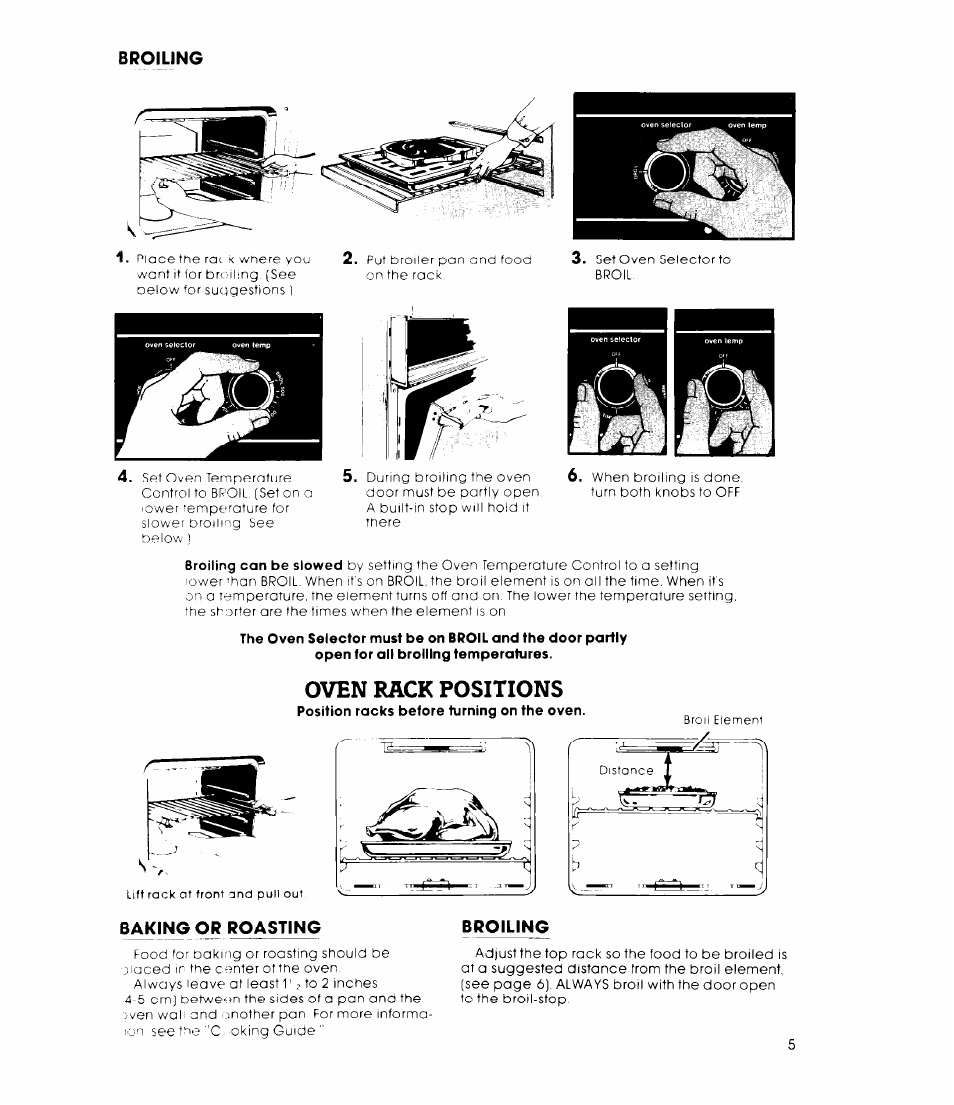 Broiling, Oven rack positions, Baking or roasting | Whirlpool 27-inch Built-In Electric R8700PXS User Manual | Page 5 / 12