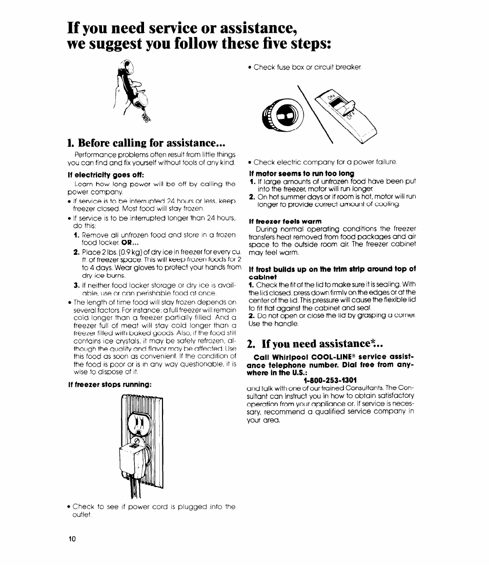 Before calling for assistance, It freezer feels warm, If you need assistance | Whirlpool EH090F User Manual | Page 10 / 12